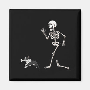 Funny Halloween Boston Terrier och Skeleton Magnet