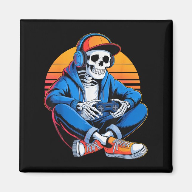 Funny Halloween Boys Manar Kids Skeleton Video Gam Magnet (Framsidan)