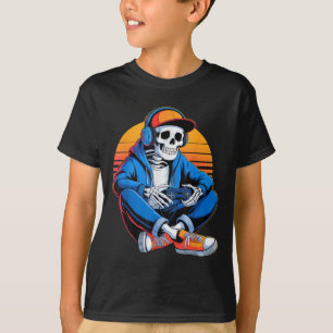 Funny Halloween Boys Manar Kids Skeleton Video Gam T Shirt