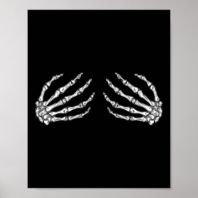 Funny Halloween Breast Costume Roligt Skeleton Hän Poster (Framsidan)