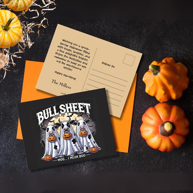 Funny Halloween Bull Lakan bulls spöke Vykort (Funny Halloween Bull Sheet bulls ghost Postcard)