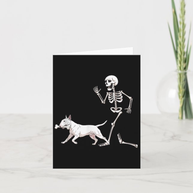 Funny Halloween Bull Terrier och Skeleton Kort (Framsida)