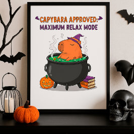 Funny Halloween Capybara guide Witch Cauldron Poster