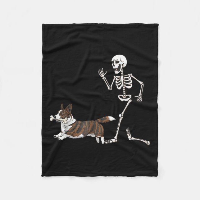 Funny Halloween Cardigan Welsh Corgi och Skeleton Fleecefilt (Framsidan)