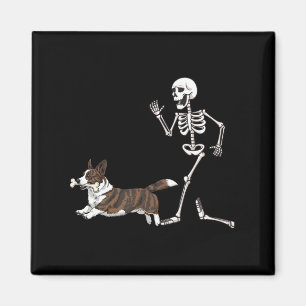 Funny Halloween Cardigan Welsh Corgi och Skeleton Magnet