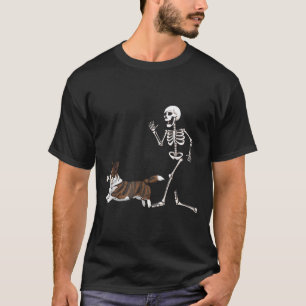 Funny Halloween Cardigan Welsh Corgi och Skeleton T Shirt