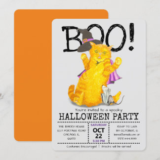 Funny Halloween Cat and Mouse Party-inbjudan Inbjudningar