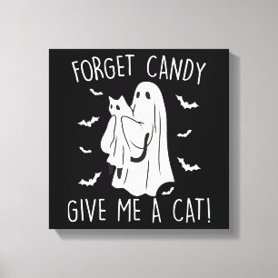 Funny Halloween Cat Ghost glömmer Candy Ge Me Cat Canvastryck