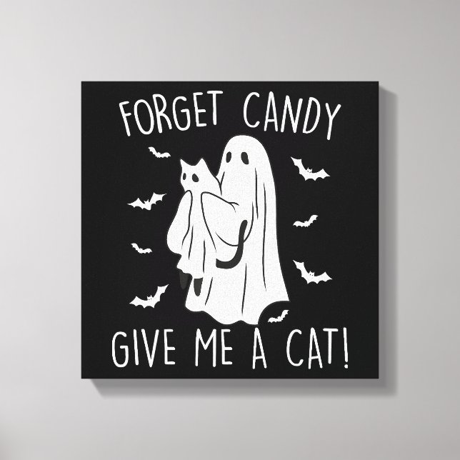 Funny Halloween Cat Ghost glömmer Candy Ge Me Cat Canvastryck (Framsida)