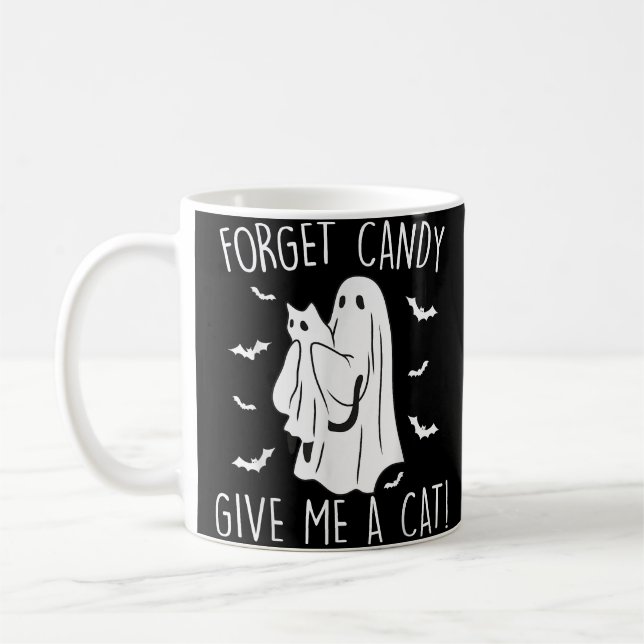 Funny Halloween Cat Ghost glömmer Candy Ge Me Cat Kaffemugg (Vänster)