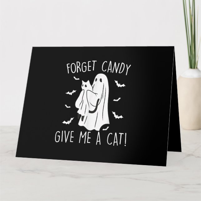 Funny Halloween Cat Ghost glömmer Candy Ge Me Cat Kort (Framsida)