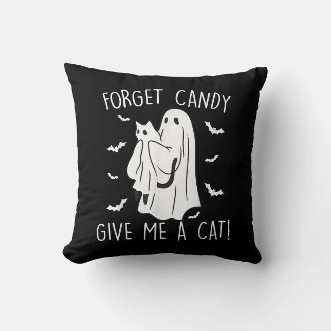 Funny Halloween Cat Ghost glömmer Candy Ge Me Cat Kudde (Framsida)