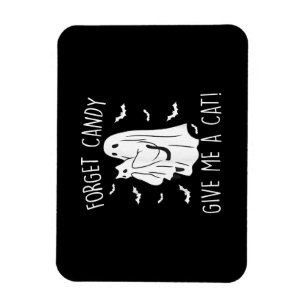 Funny Halloween Cat Ghost glömmer Candy Ge Me Cat Magnet
