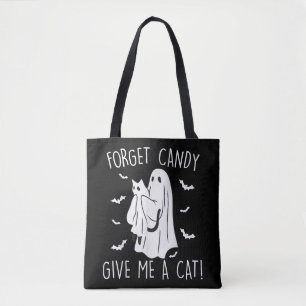 Funny Halloween Cat Ghost glömmer Candy Ge Me Cat Tygkasse