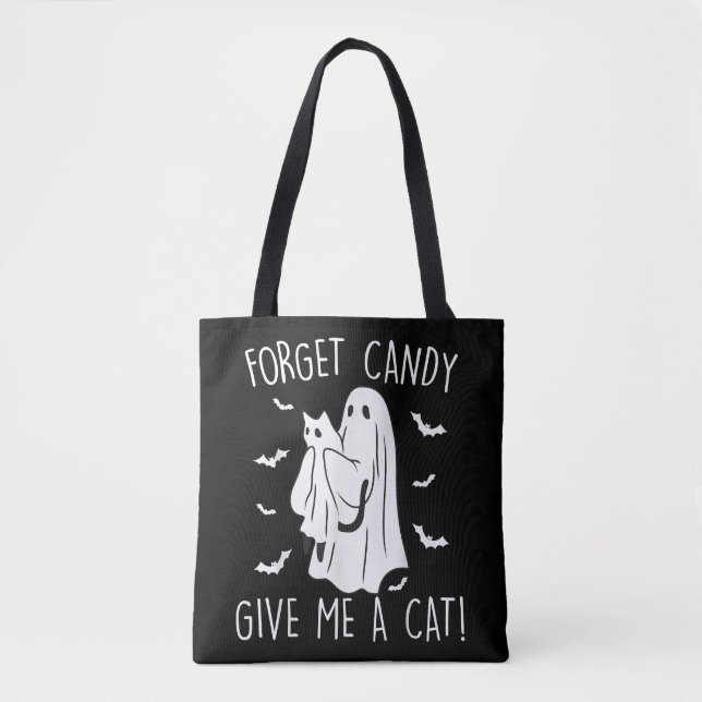 Funny Halloween Cat Ghost glömmer Candy Ge Me Cat Tygkasse (Framsida)