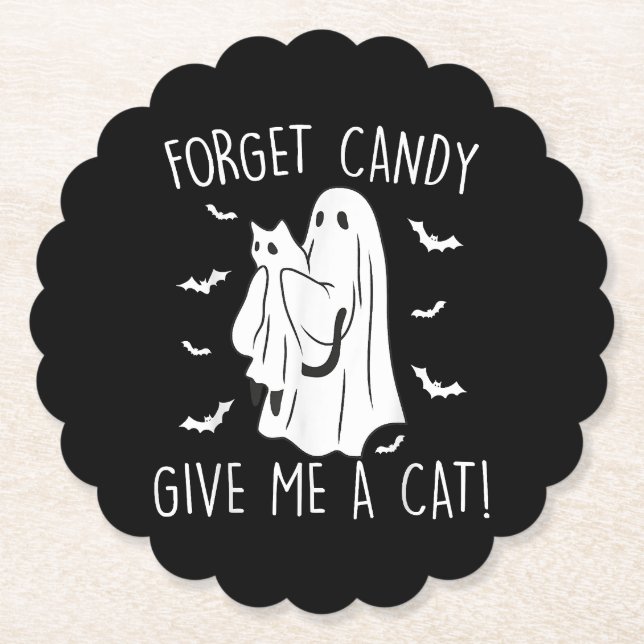 Funny Halloween Cat Ghost glömmer Candy Ge Me Cat Underlägg Papper (Framsida)