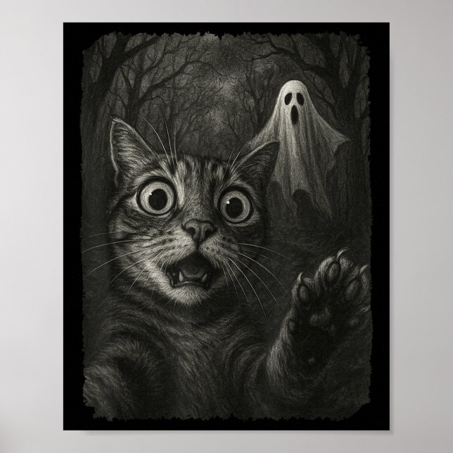 Funny Halloween Cat Selfie med Soky Cat Ghost Lov Poster (Framsidan)