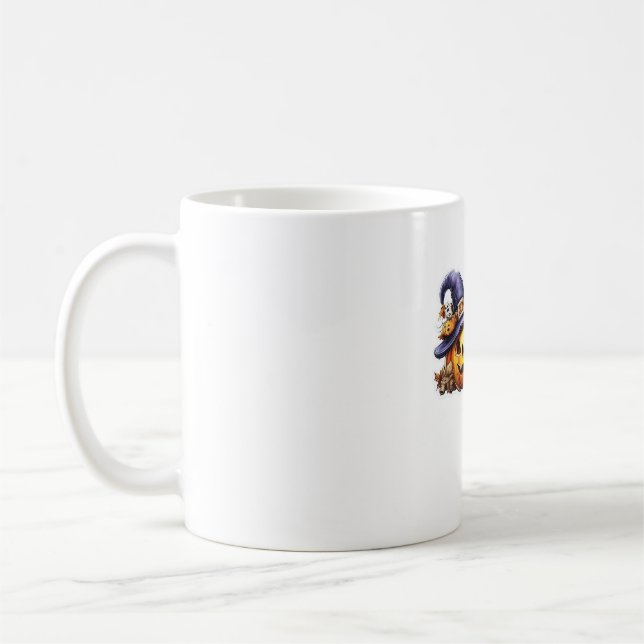 Funny Halloween Cat Sticker - Witch Hat, Pumpkin a Kaffemugg (Vänster)