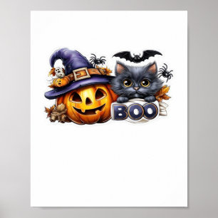 Funny Halloween Cat Sticker - Witch Hat, Pumpkin a Poster