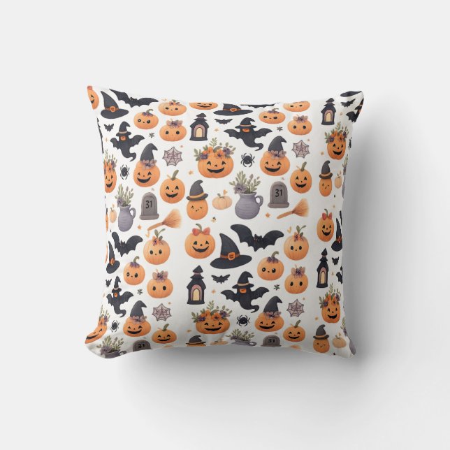 Funny Halloween Cats Pillow - Spooky Cute Fall Kudde (Framsida)