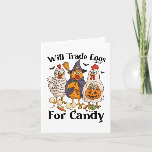 Funny Halloween Chicken Trade Eggs for Candy Trick Kort (Framsida)