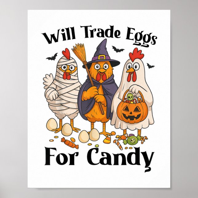 Funny Halloween Chicken Trade Eggs for Candy Trick Poster (Framsidan)