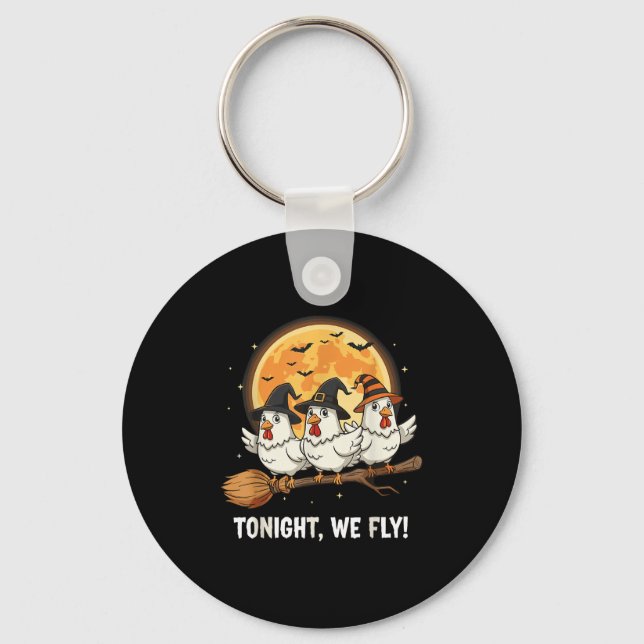 Funny Halloween Chicken Witches Broomstick Soky Ha Nyckelring (Framsida)