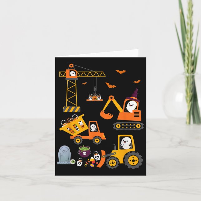 Funny Halloween Construction Lastbilar Pumpkin Tod Kort (Framsida)