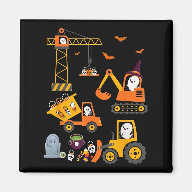 Funny Halloween Construction Lastbilar Pumpkin Tod Magnet (Framsidan)