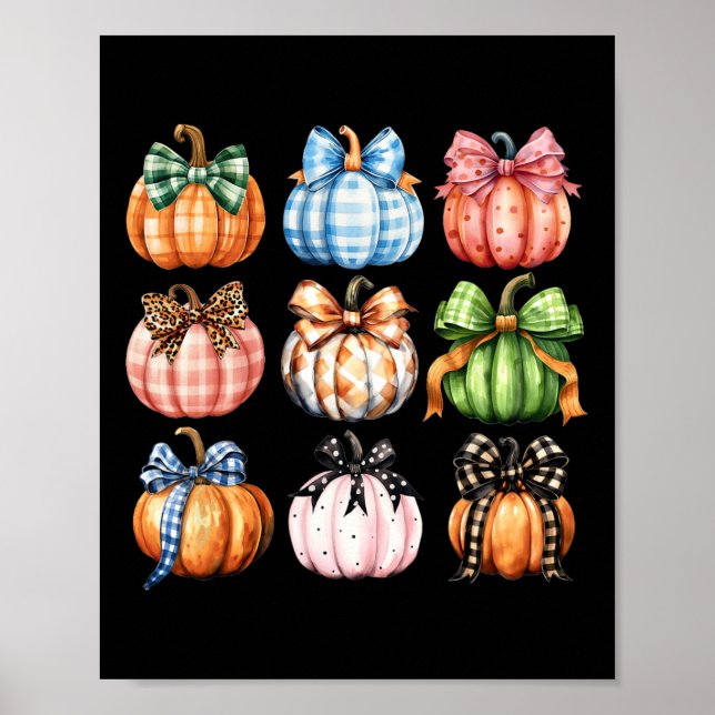 Funny Halloween Coquette Bow Pumpkin Höst tack Poster (Framsidan)