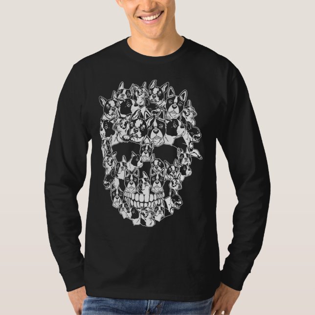 Funny Halloween Costume Skull Boston Terrier Hund  T Shirt (Framsida)