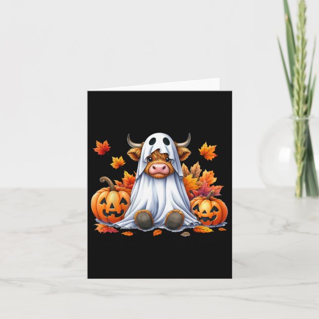 Funny Halloween Cow Ghost Spooky Pumpkin Hej Fal Kort (Framsida)