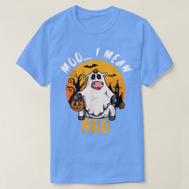 Funny Halloween Cow Moo I Mean Boo Pumpkin Farmer  T Shirt (Design framsida)