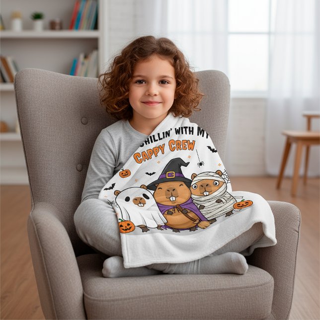 Funny Halloween Cute Capybara "Cappy Crew"-Tecknad Fleecefilt (Skapare uppladdad)