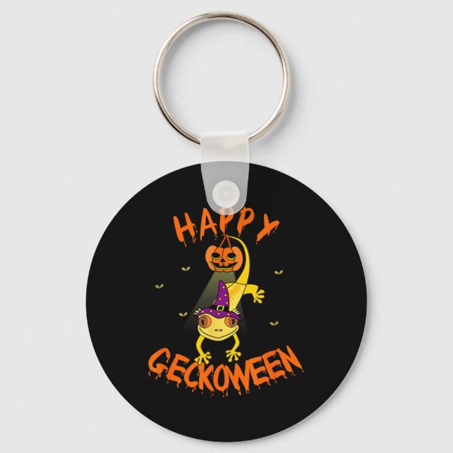 Funny Halloween Cute Crested Eyelash Gecko Pumpkin Nyckelring (Framsida)