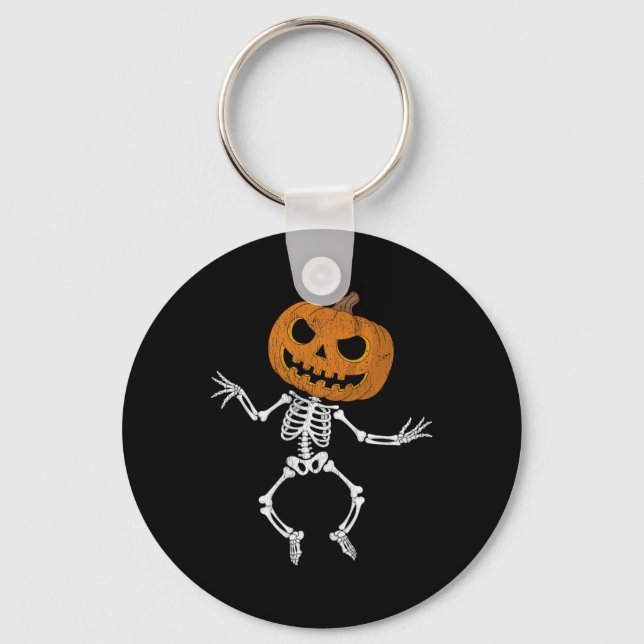 Funny Halloween Cute Skeleton Pumpkin Skull Dabbin Nyckelring (Framsida)