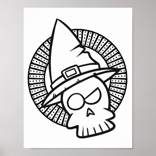 Funny Halloween Cynical Skull Coloring Page Poster (Framsidan)