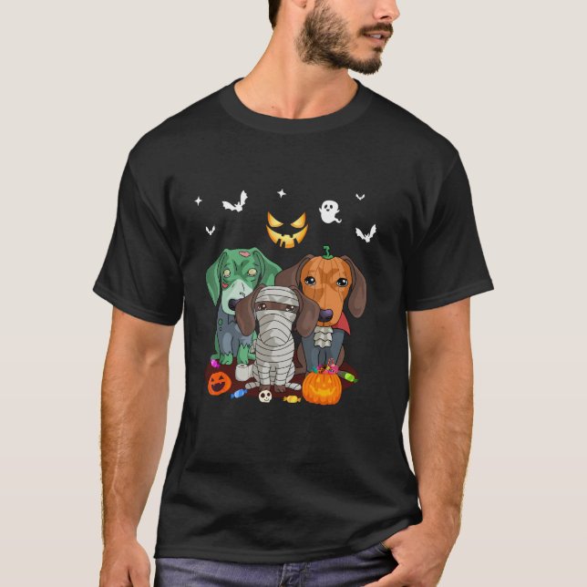 Funny Halloween Dachshund Halloweiner Dog Lover Mo T Shirt (Framsida)