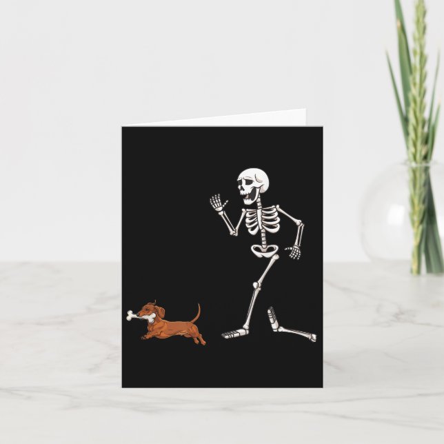 Funny Halloween Dachshund och Skeleton Kort (Framsida)