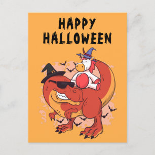 Funny Halloween Dinosaur Cute Unicorn Vykort
