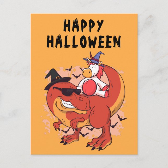 Funny Halloween Dinosaur Cute Unicorn Vykort (Framsida)