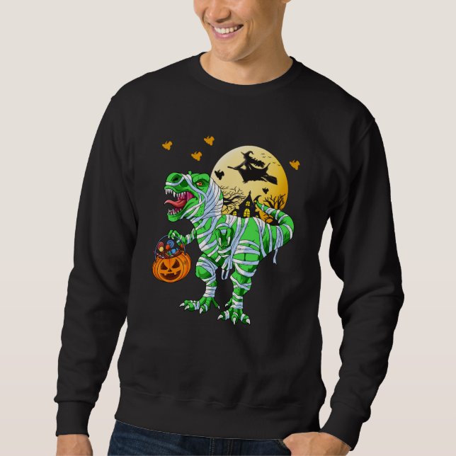 Funny Halloween Dinosaur Dino T Rex Spooky Lång Ärmad Tröja (Framsida)
