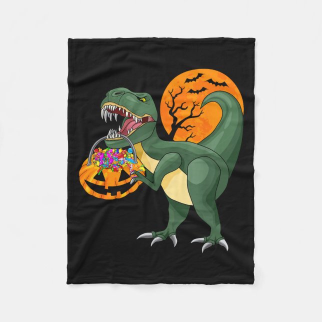 Funny Halloween Dinosaur Pumpkin Y T Rex Boys Kids Fleecefilt (Framsidan)