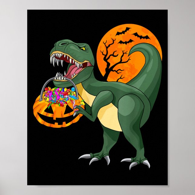 Funny Halloween Dinosaur Pumpkin Y T Rex Boys Kids Poster (Framsidan)