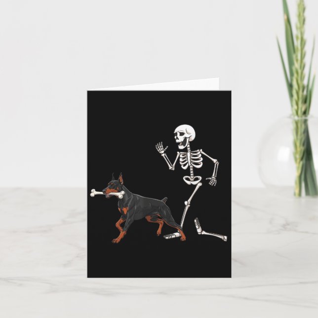 Funny Halloween Doberman Nscher och Skeleton Kort (Framsida)