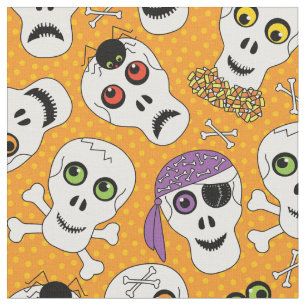 Funny Halloween-Döskallar på Orange Mönster Tyg