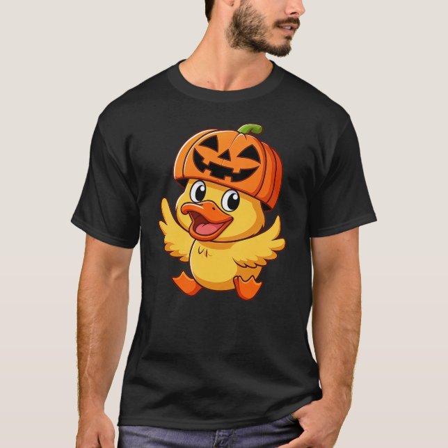 Funny Halloween Duck Pumpkin Cartoon Hat T Shirt (Framsida)