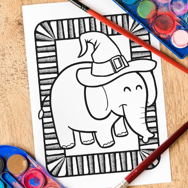 Funny Halloween Elephant Coloring Page Poster (Skapare uppladdad)