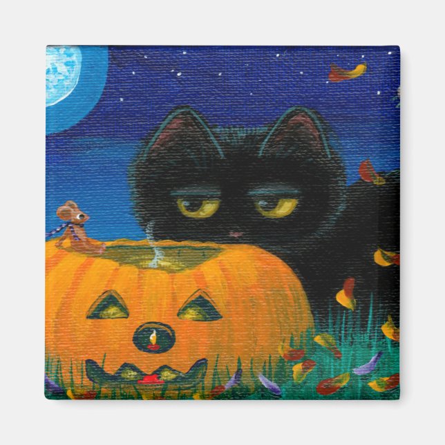 Funny Halloween Fall Cat Mouse Art Creationarts Magnet (Framsidan)