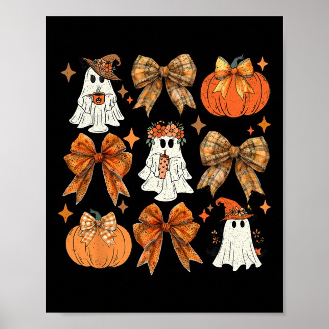 Funny Halloween Fall Coquette Bow Pumpkin Cute Gho Poster (Framsidan)